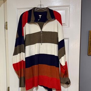 Free People Striped Half-Zip Sweater - Multicolor size large